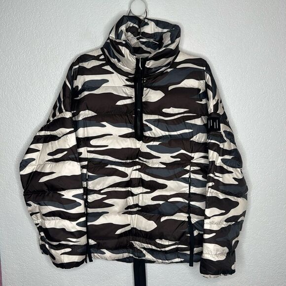 NWT Holden Black Zebra Print Half-Zip Down Jacket S/M Oversized - Picture 2 of 12